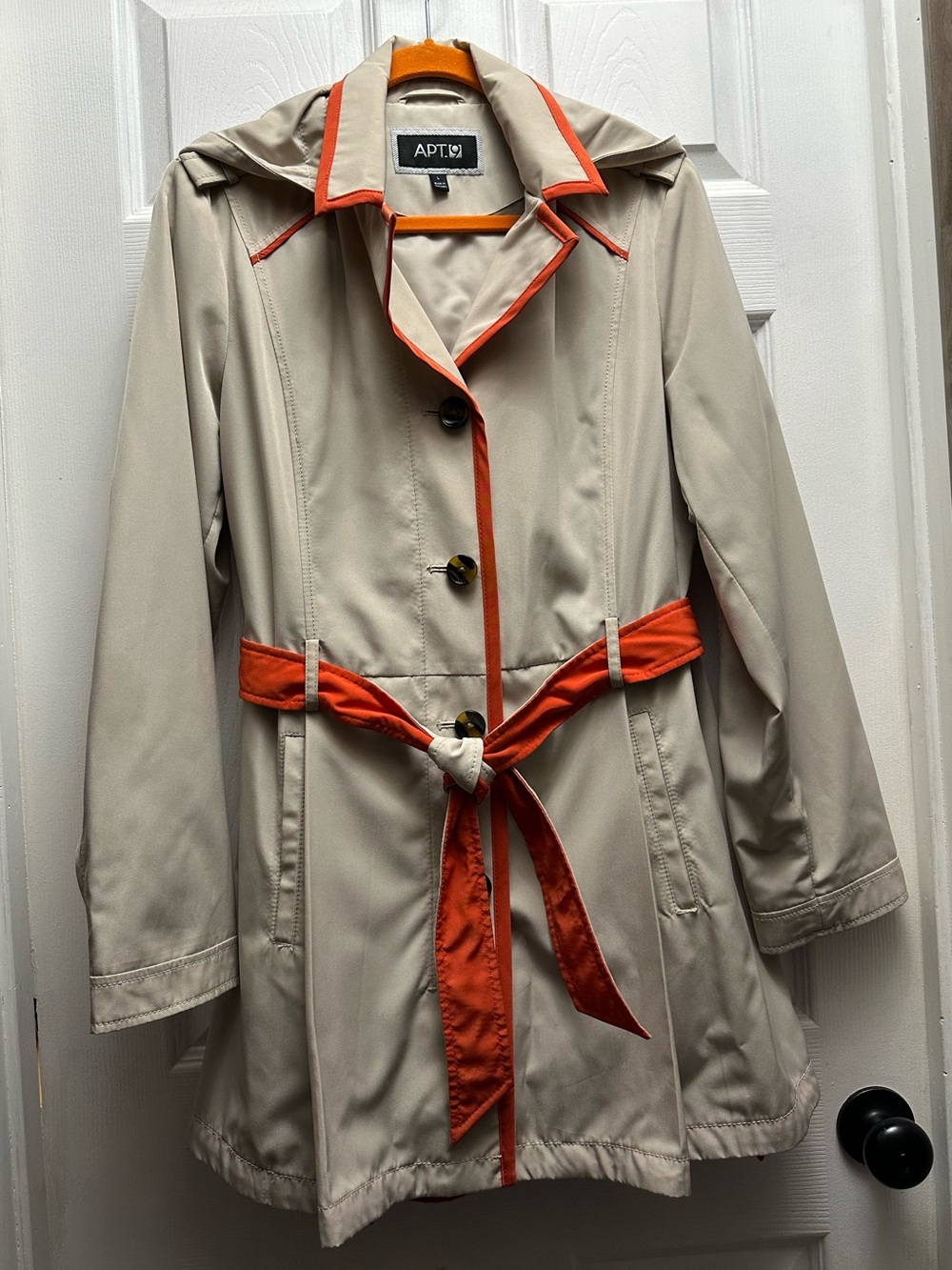 Apt. 9 Beige Trench Coat with Orange Trim and Belt